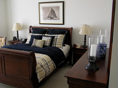 
Before: The pre-remodel bedroom contained particleboard furniture, which is often filled with formaldehyde.
